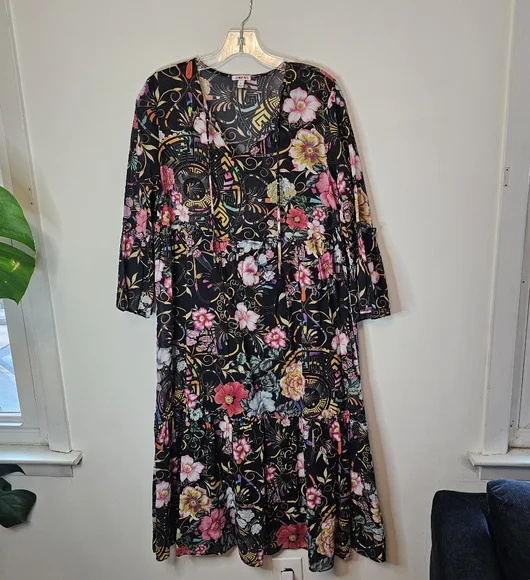 Johnny Was Naomi Peace Ruffle Tier Foral Black Dress Size Small - Picture 2 of 16
